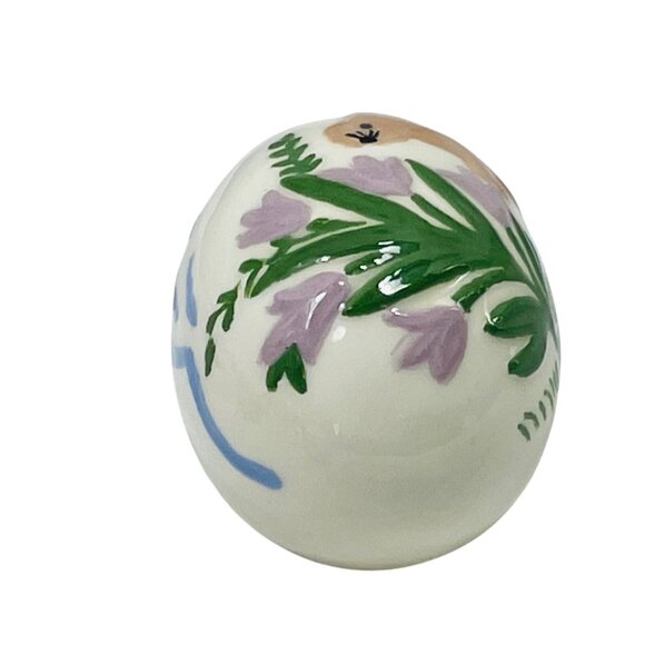 Easter Egg With Bunny & Flower Design Hand-Painted Glazed Ceramic Vintage 1982 - Picture 4 of 7